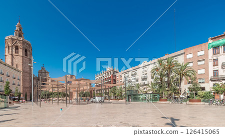 Panoramic timelapse hyperlapse of Plaza de la Reina in Valencia, Spain. Panoramic timelapse hyperlapse of Plaza de la Reina in Valencia, Spain. 126415065
