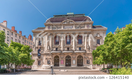 Timelapse hyperlapse of Theatre des Celestins in Lyon, France. A historic theatre on Place des Celestins 126415140