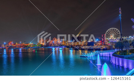 Panorama showing Riyadh Boulevard World entertainment park with largest artificial lake timelapse. Riyadh. Saudi Arabia 126415161