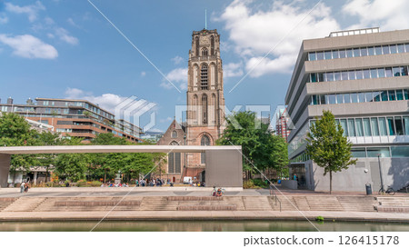Hyperlapse of Laurenskerk on Grotekerkplein, Rotterdam. Netherlands 126415178