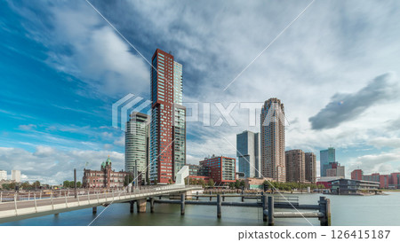 Hyperlapse of the Rijnhaven Bridge with skyscrapers in Rotterdam, Netherlands. Hyperlapse of the Rijnhaven Bridge with skyscrapers in Rotterdam, Netherlands. 126415187