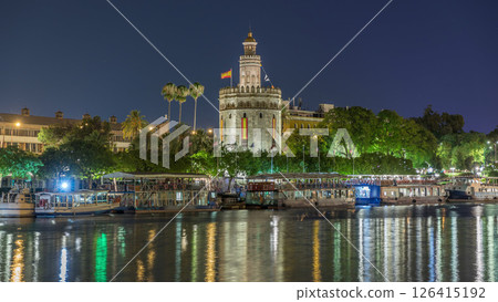 Torre del Oro Watchtower and Guadalquivir River Timelapse, Seville, Spain 126415192
