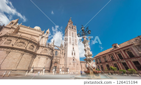 Seville Cathedral and Giralda Tower timelapse hyperlapse, Spain 126415194