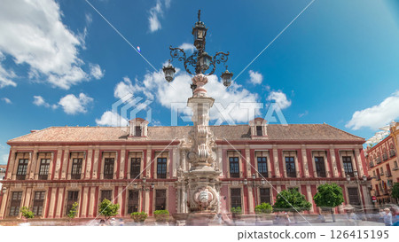 Archbishop Palace of Seville and Fuente Farola Fountain on Plaza de Virgen de los Reyes timelapse Archbishop Palace of Seville and Fuente Farola Fountain on Plaza de Virgen de los Reyes timelapse 126415195