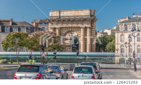 Porte de Bourgogne timelapse hyperlapse, historic medieval gate in Bordeaux, France. Porte de Bourgogne timelapse hyperlapse, historic medieval gate in Bordeaux, France. 126415203