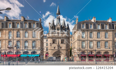Historic Porte Cailhau timelapse hyperlapse in Bordeaux, France, with its medieval architecture and spires Historic Porte Cailhau timelapse hyperlapse in Bordeaux, France, with its medieval architecture and spires 126415204