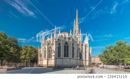 Cathedrale Saint-Andre de Bordeaux timelapse hyperlapse with twin spires. France 126415210