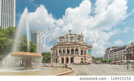 Hyperlapse of the Alte Oper or Old Opera house in Frankfurt, a concert hall in Opernplatz. Germany 126415258