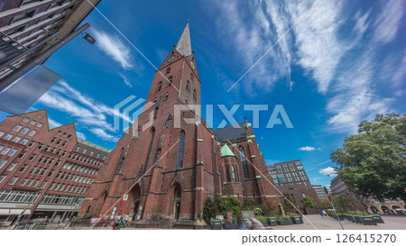 St. Peter's Church or Hauptkirche St. Petri timelapse hyperlapse in Hamburg, Germany. St. Peter's Church or Hauptkirche St. Petri timelapse hyperlapse in Hamburg, Germany. 126415270