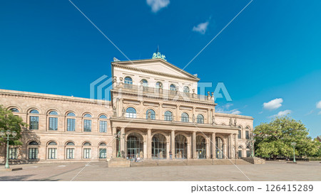 Hyperlapse of Hanover State Opera or Staatsoper Hannover front view. Germany Hyperlapse of Hanover State Opera or Staatsoper Hannover front view. Germany 126415289