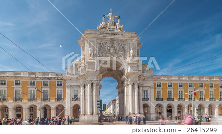 Rua Augusta Arch timelapse hyperlapse on Praca do Comercio. Lisbon, Portugal, Europe. Rua Augusta Arch timelapse hyperlapse on Praca do Comercio. Lisbon, Portugal, Europe. 126415299