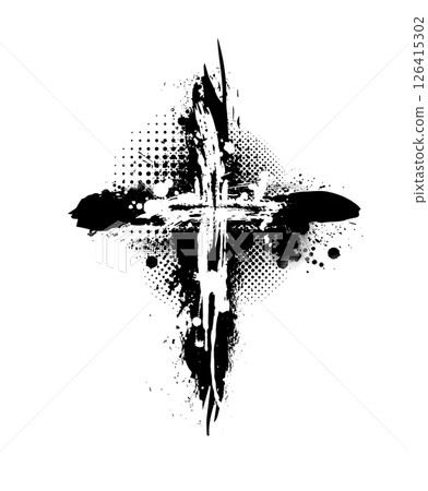 Christian cross vector. Black blotted cross. hand drawn. Not AI, Vector Christian cross vector. Black blotted cross. hand drawn. Not AI, Vector 126415302