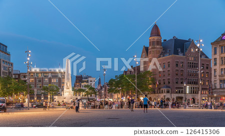 The Dam square in Amsterdam day to night timelapse, The Netherlands. The Dam square in Amsterdam day to night timelapse, The Netherlands. 126415306