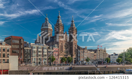 Hyperlapse of the Basilica of Saint Nicholas in Amsterdam's Old Centre near the Central Station. Amsterdam, Netherlands 126415315