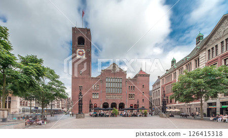 Hyperlapse of Beursplein with the historic Beurs van Berlage building, a former commodity exchange timelapse. Amsterdam, Netherlands Hyperlapse of Beursplein with the historic Beurs van Berlage building, a former commodity exchange timelapse. Amsterdam, Netherlands 126415318