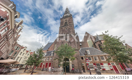Hyperlapse of Amsterdam's Old Church, the city's oldest parish church. Netherlands Hyperlapse of Amsterdam's Old Church, the city's oldest parish church. Netherlands 126415319