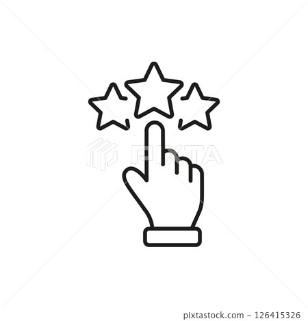 Hand Selecting Star Rating Line Icon. Customer Feedback, Review, And Satisfaction Evaluation Outline Symbol. Quality Assessment And User Experience. Editable Stroke. Isolated Vector Illustration 126415326