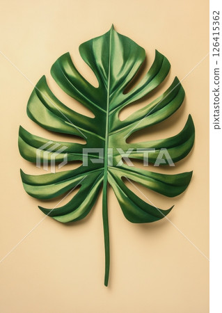 Monstera Leaf on Neutral Beige Background for Nature Decor and Posters 126415362