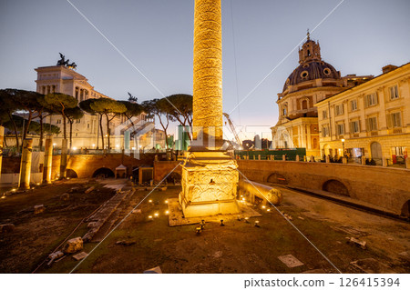 Twilight at Trajans Column and Altare della Patria 126415394