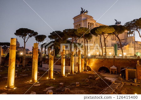 Illuminated Roman Ruins at Dusk Illuminated Roman Ruins at Dusk 126415400