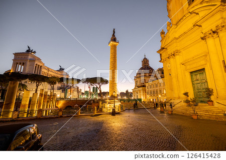 Twilight at Trajans Column and Altare della Patria 126415428