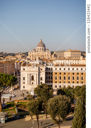 Aerial View Toward St. Peter's Basilica from Castel Sant Angelo Aerial View Toward St. Peter's Basilica from Castel Sant Angelo 126415441