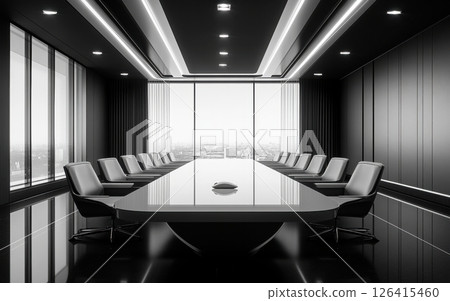 Modern conference room with a panoramic city view and elegant furnishings 126415460