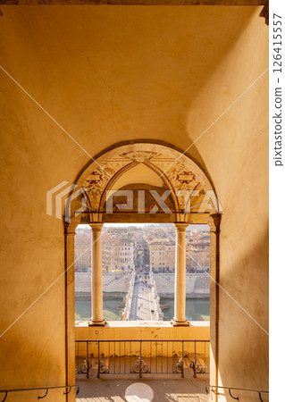 Framed View of Ponte Sant Angelo from Castel Sant Angelo Framed View of Ponte Sant Angelo from Castel Sant Angelo 126415557