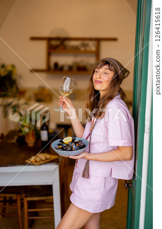 Relaxed seafood lunch Relaxed seafood lunch 126415618