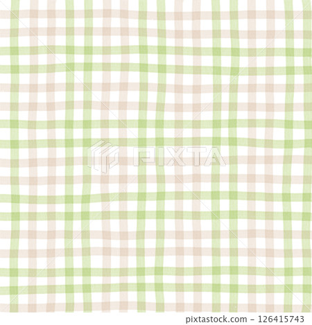 Sage Green Brown Beige Plaid Gingham Check Hand Drawn Background Pattern Overlay 126415743