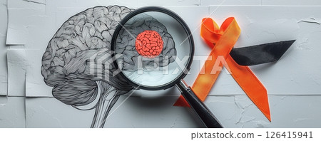 Illustration Highlighting Brain Science Concept with Supporting Visual Aid and Orange Ribbon 126415941