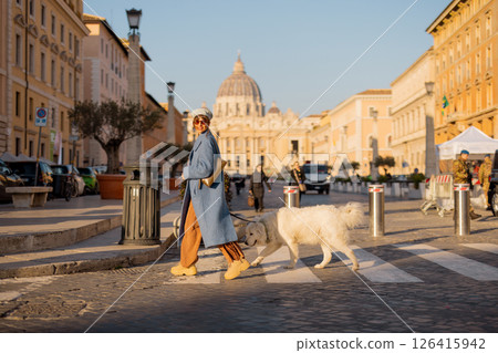 Woman Walking Dog Near Vatican 126415942