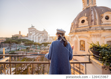 Rooftop view in Rome at sunset 126415967