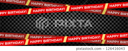 Happy Birthday Frame Crossing Tape Vector, Red Striped Ribbon Border Isolated on Dark Transparent Background. Perfect for invitations, event branding, banners. Vector Illustration Happy Birthday Frame Crossing Tape Vector, Red Striped Ribbon Border Isolated on Dark Transparent Background. Perfect for invitations, event branding, banners. Vector Illustration 126416043