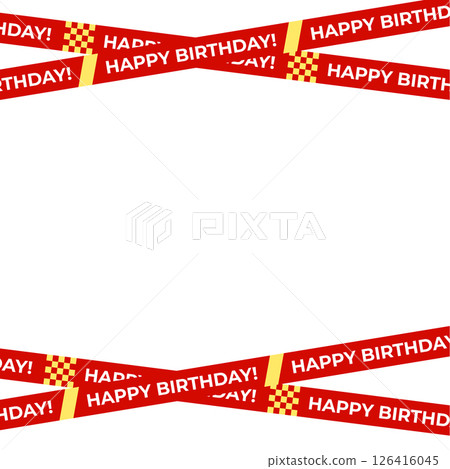 Happy Birthday Frame Crisscross Tape Vector, Red Striped Ribbon Border Isolated on Transparent Background. Perfect for invitations, event branding, banners. Vector Illustration Happy Birthday Frame Crisscross Tape Vector, Red Striped Ribbon Border Isolated on Transparent Background. Perfect for invitations, event branding, banners. Vector Illustration 126416045