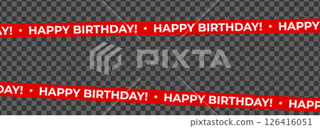 Happy Birthday Frame Tape Vector, Red Striped Ribbon Border Isolated on Dark Transparent Background. Perfect for invitations, event branding, banners. Vector Illustration 126416051