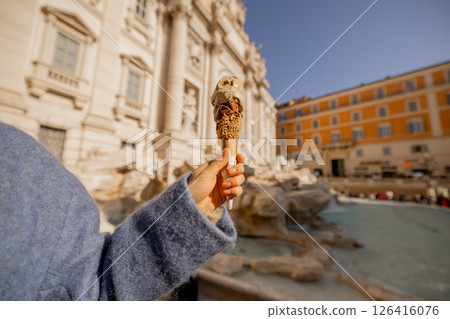 Gelato in Focus, Rome in the Background 126416076