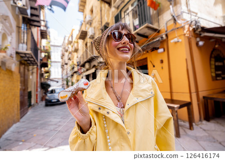 Happy Cannolo Moment in Sicily Happy Cannolo Moment in Sicily 126416174