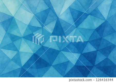 藍色三角形幾何水彩圖案背景 - 抽象設計素材 126416344