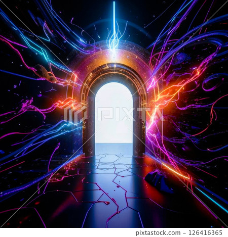 Doors to the unknown. Before the open doors to the unknown. AI generated. 126416365
