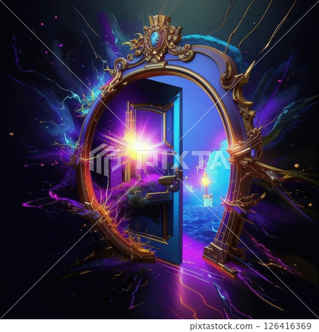 Doors to the unknown. Before the open doors to the unknown. AI generated. 126416369
