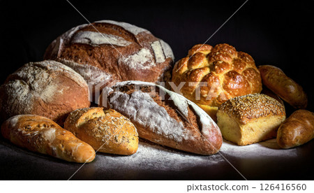 A simple composition of various types of bread / Realistic food materials that can be used for ingredients and breakfast scenes 126416560