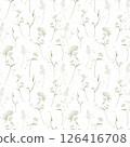 Watercolor wildflowers yarrow and field grasses. Seamless floral pattern isolated from background. Hand drawn illustration meadow white flowers and wild greenery for fabric print, textile and cards. 126416708