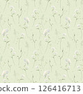 Watercolor wildflowers yarrow and field grasses. Seamless floral pattern on light green background. Hand drawn illustration meadow white flowers and wild greenery for fabric print, textile and cards. 126416713