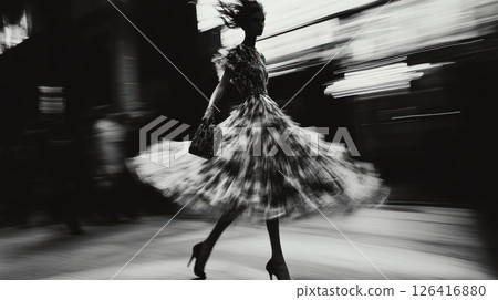 Urban Fashion Model in Motion, Blurred Background Urban Fashion Model in Motion, Blurred Background 126416880