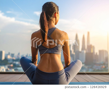 Young woman wearing sportswear sitting 126416929
