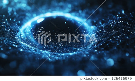 Abstract digital network sphere swirling in dark space 126416979