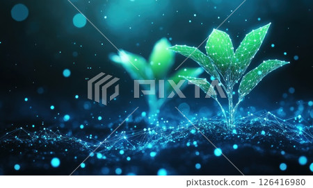 Abstract digital plant growth, futuristic background, vibrant neon lights 126416980