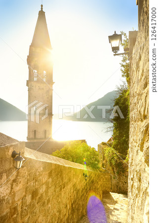 Picturesque sunny view of the old town of Perast 126417000