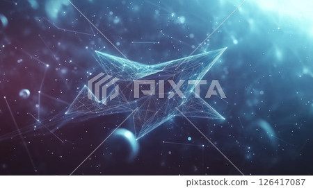 Abstract polygonal form in space, network connections 126417087